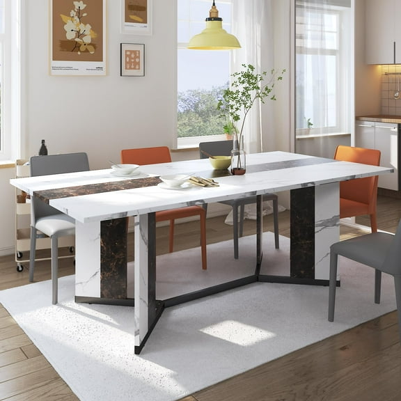 Blotout 71" Rectangle Modern Dining Table, Marble White