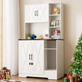thumbnail image 1 of Blotout 71" Tall Farmhouse Cat Litter Box Enclosure W/Open Shelves & Doors, Wooden Cat Litter Box Furniture for Self-Cleaning Litter Boxes, Large Hidden Litter Box Furniture W/ Power Outlets, Locks, 1 of 10