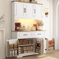 thumbnail image 1 of 71" Tall Kitchen Pantry Cabinet with 6 Doors Shelves & Led Lights & Charge Station, 47" Wide Freestanding Farmhouse Cupboard with 2 Drawer,6 Doors Storage,Adjustable Shelves,Open Countertop, White, 1 of 9