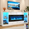 thumbnail image 1 of Blotout 82'' Fireplace TV Stand for 90/95''TV with 50'' Fireplace, LED Modern High Gloss Entertainment Center with Power Outlet, 4 Drawers, Adjustable Shelf, 2-Tier TV Console Cabinet, White, 1 of 11