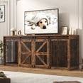 thumbnail image 1 of Blotout 87" Large Farmhouse Dog Crate TV Stand, Wooden Dog Crate Furniture with with Divider Panel/Sliding Metal Mesh Barn Door, XL-XXL Heavty Duty Dog Crates Furniture for 2 Medium or Large Dogs, 1 of 6