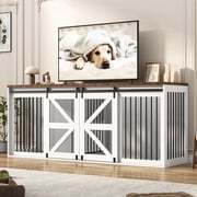 Blotout 87" Large Farmhouse Dog Crate TV Stand, Wooden Dog Crate Furniture with with Divider Panel/Sliding Metal Mesh Barn Door, XL-XXL Heavty Duty Dog Crates F