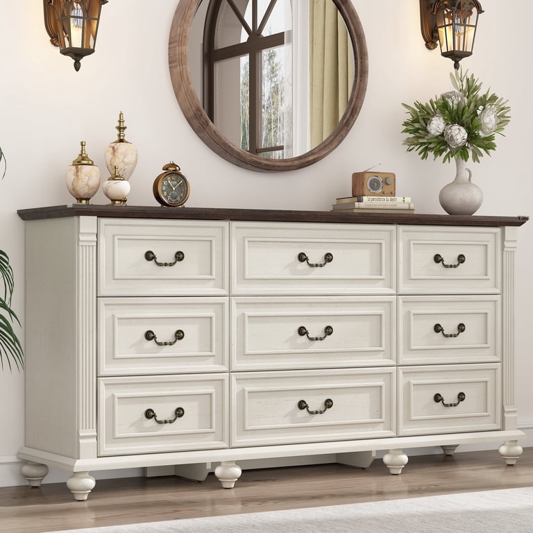 Blotout 9 Drawer Dressers for Bedroom, Farmhouse Dresser with 6 Solid Wood feet, 63" Wide White Dresser Wooden Dresser Rustic Chest of Drawers Long Blotout 9 Drawer Dressers for Bedroom, Farmhouse Dresser with 6 Solid Wood feet, 63" Wide White Dresser Wooden Dresser Rustic Chest of Drawers Long