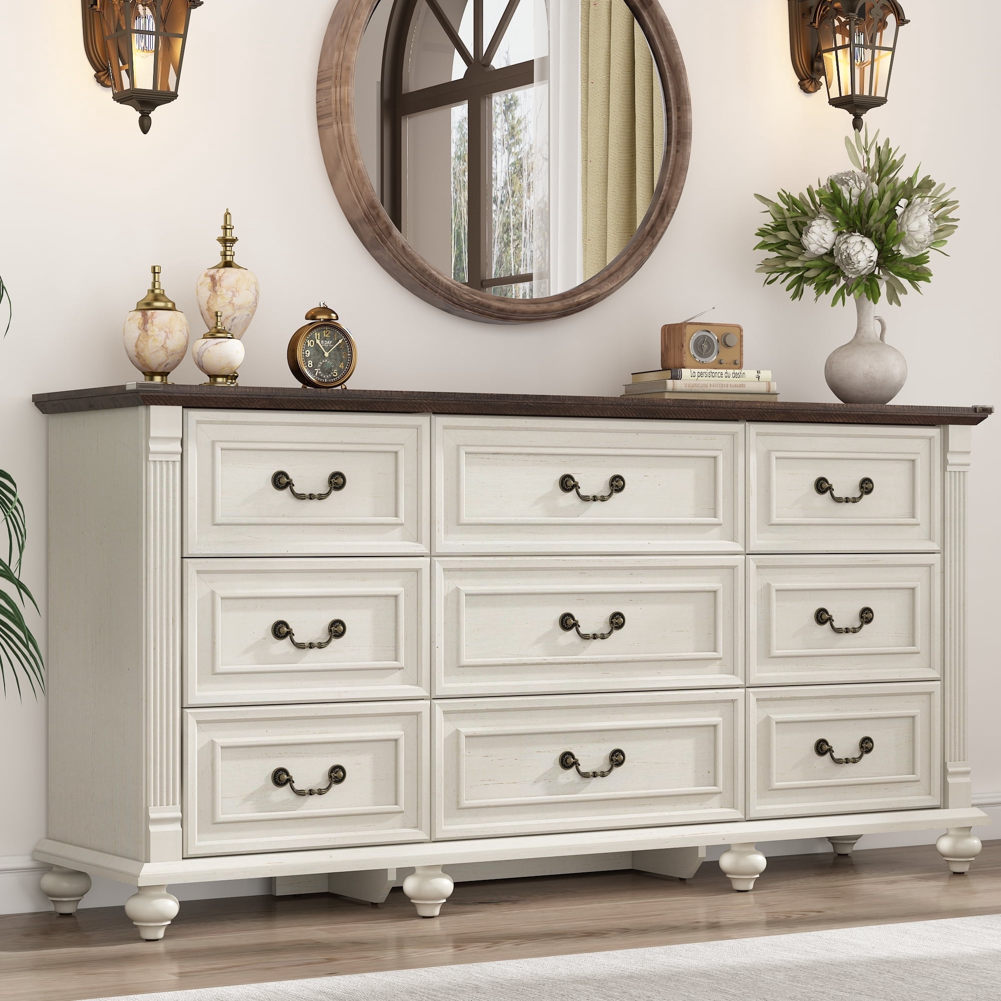 Blotout 9 Drawer Dressers for Bedroom, Farmhouse Dresser with 6 Solid Wood feet, 63" Wide White Dresser Wooden Dresser Rustic Chest of Drawers Long ... Blotout 9 Drawer Dressers for Bedroom, Farmhouse Dresser with 6 Solid Wood feet, 63" Wide White Dresser Wooden Dresser Rustic Chest of Drawers Long ...