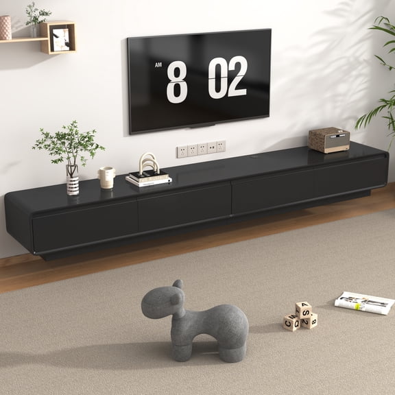 Blotout 94.5'' Minimalist Floating TV Stand, Modern Wall-Mounted Media Console with 4 Drawers for Wall-mounted TV Up to 110'', Black