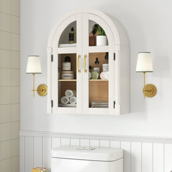 Blotout Arched Wall Cabinet with Glass Door, 23.6'' Bathroom Over the Toilet Storage Cabinet with Adjustable Shelf, Space-Saving, Roman Column Design, Wall Mounted Cabinet for Laundry, Kitchen