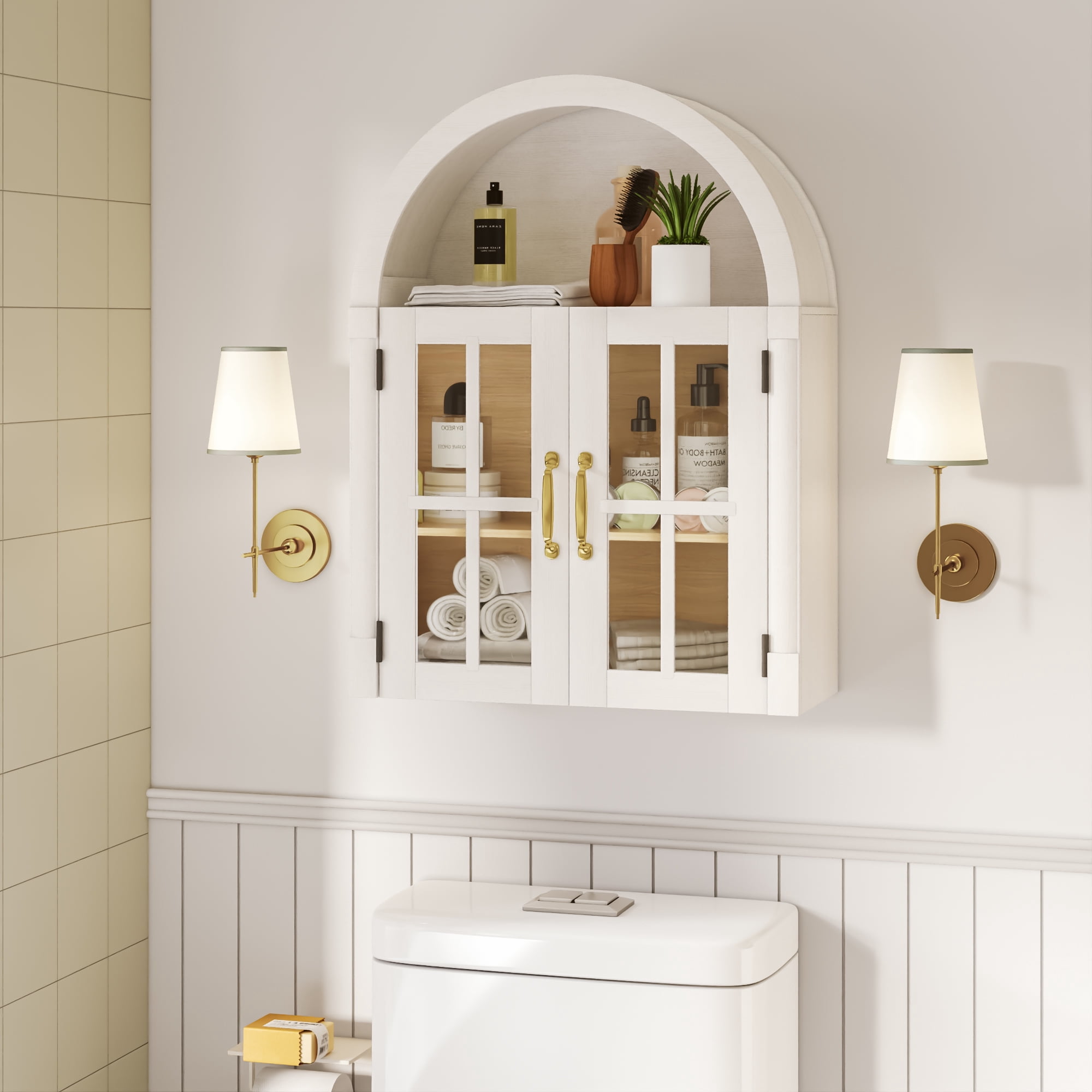 Blotout Arched Wall Cabinet with Glass Door, 23.6'' Bathroom Over the ...