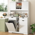 thumbnail image 1 of Blotout 71" Tall 46"Wide Kitchen Pantry Cabinet with Charging Station & Microwave Shelf, Farmhouse Kitchen Double Tilt Out Trash Cabinet 10X2 Gallon Garbage Holder with 2 Drawers Storage, 1 of 9