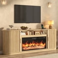 thumbnail image 1 of Blotout 86" Fireplace TV Stand for TVs Up to 95" with 40" Electric Fireplace, Mid-Century Entertainment Center with Power Outlet & Sliding Doors, Curved Reeded Media Console Cabinet, Oak, 1 of 12