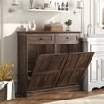 thumbnail image 1 of Blotout Double Tilt Trash Cabinet with 2 Hidden Drawers, Kitchen Hidden Trash Can with Flip Cover,Suitable for Kitchen, House, Apartment, Dormitory, Laundry Room, 1 of 8