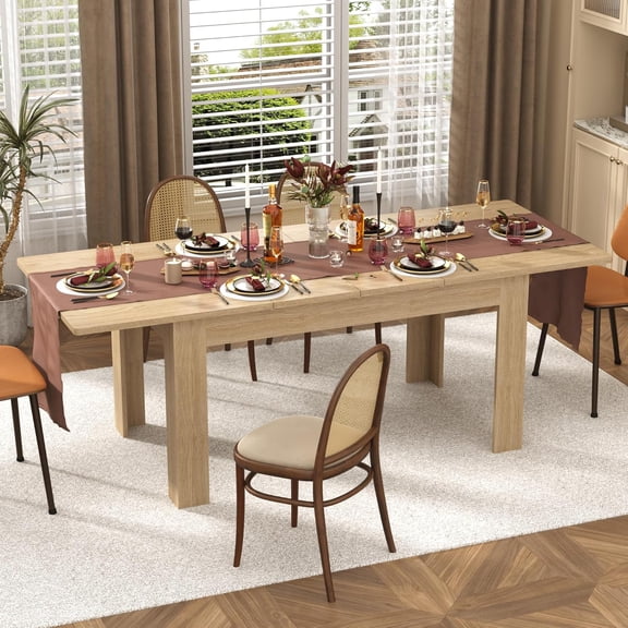 Blotout Extendable Dining Table for 6-10 Person, Large Wood Kitchen Table, Rectangular Extendable Table for Gatherings, Meeting for Small Kitchens, Dining Office Areas