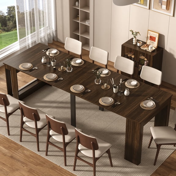 10.2"-101" Extendable Dining Table with Storage Cabinet for 2-10 People, Multifunctional Folding Dining Table, Space-Saving Expandable Kitchen Table, Modern Wood Table for Small Spaces Party