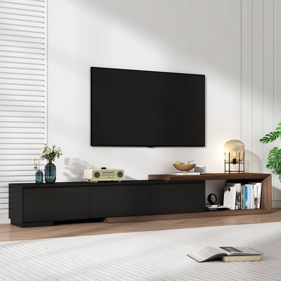 Blotout 82"-107" Extendable TV Stand with 3 Storage Drawers,Fits TVs up to 120 Inch,Modern Wooden Entertainment Center for Living room, Bedroom