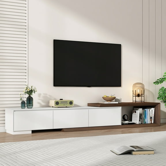 Blotout 82"-107" Extendable TV Stand with 3 Storage Drawers,Fits TVs up to 120 Inch,Modern Wooden Entertainment Center for Living room, Bedroom