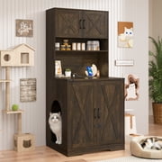 Blotout 71" Tall Farmhouse Cat Litter Box Enclosure W/ Shelves and Doors, Wooden Cat Litter Box Furniture for Self-Cleaning Litter Boxes, Large Hidden Litter Bo