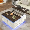 thumbnail image 1 of Blotout Farmhouse Lift Top Coffee Table with Storage, 35.8'' Square Wood Center Table with LED Lights, Living Room Central Table with Large Hidden Space for Living Room, Bedroom Home, Office, 1 of 11