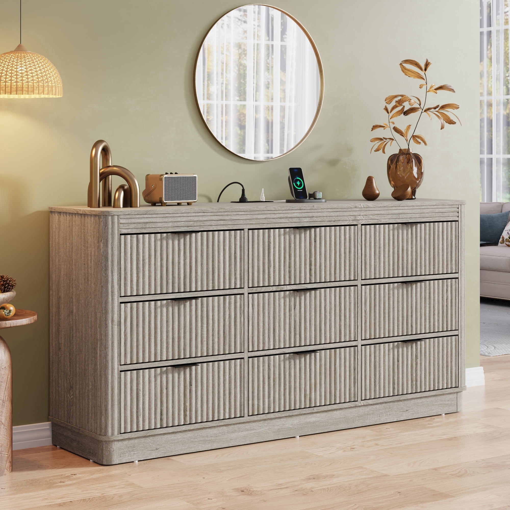 9 drawer modern dresser 1600mm Contemporary 9-Drawer Champagne Bedroom Dresser for Storage in  GoldHomary