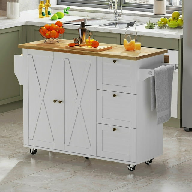 Blotout Kitchen Island with Storage, Rolling Kitchen Cart with Drop
