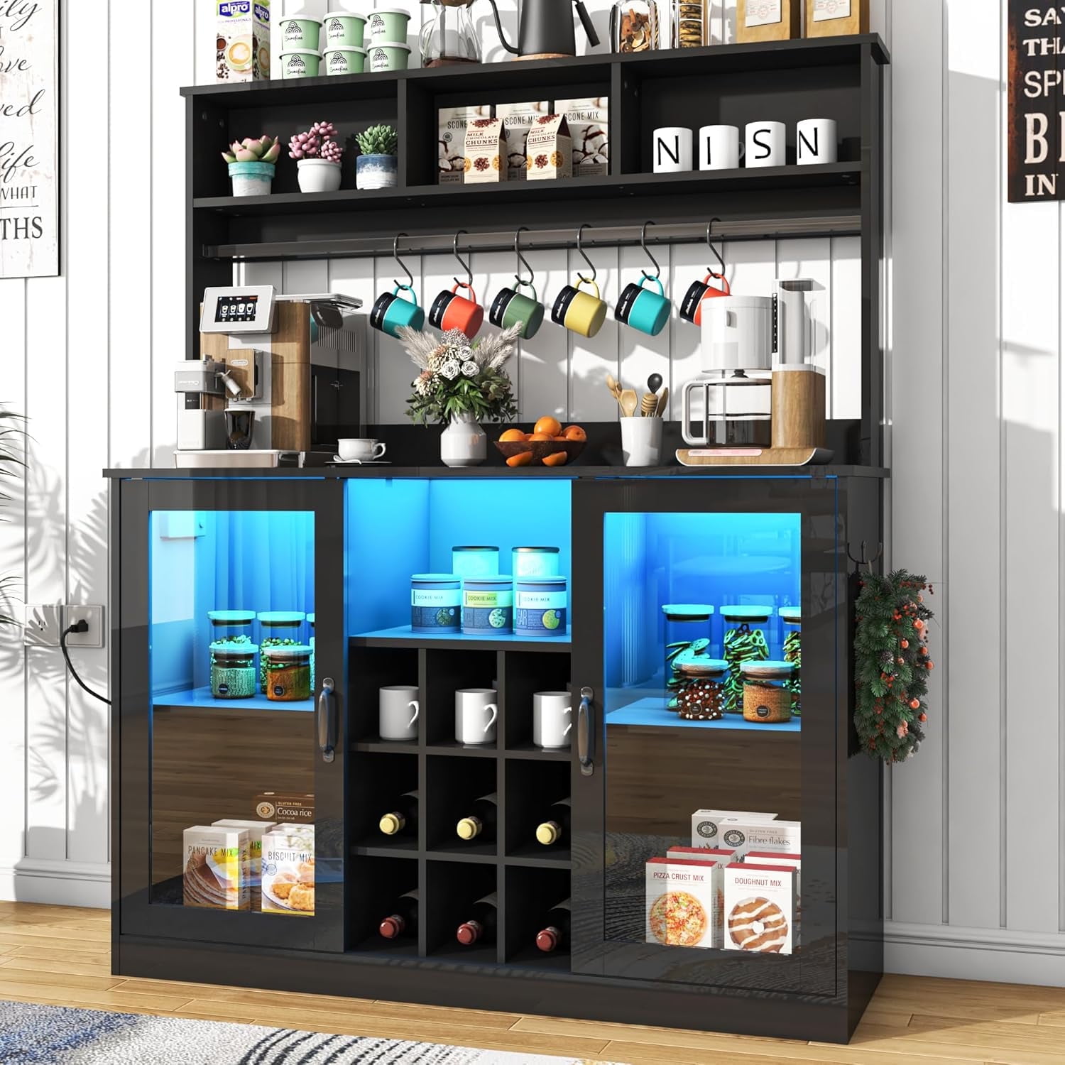 Blotout LED Coffee Bar Cabinet with Power Outlet, 58