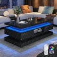 thumbnail image 1 of Blotout Large Modern High Glossy LED Coffee Table with 2 Storage Drawers, 3 Tiers-Layer Center Tables w/60,000 Colors LED Lights/Marbling Print for Livings Room, 1 of 8