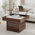 thumbnail image 1 of Blotout Lift Top Coffee Table with LED Lights, Square Coffee Table with Hidden Storage, Adjustable Lift Tabletop, Modern Wood Central Table for Living Room, Brown, 1 of 9