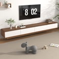 thumbnail image 1 of Blotout 94.5''Minimalist Floating TV Stand, Modern Wall-Mounted Media Console with 4 Drawers for Wall-mounted TV Up to 110'', Walnut & White, 1 of 8