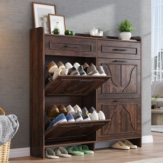 Blotout Shoe Storage Cabinet with 4 Flip Drawers&2 Drawers, 47''W Freestanding Shoe Storage Cabinet with Adjustable Shelves, Hidden Narrow Shoe Rack Cabinet Storage for Entryway, Hallway, Living Room