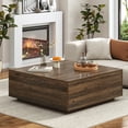 thumbnail image 1 of 43” Square Coffee Table with Storage, 43" D x 43" W x 17" H Modern Large Square Center Table with 2 Drawers, Wood Coffee Table for Living Room, Light Brown, 1 of 9