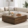 thumbnail image 1 of Blotout 47 Inch Large Square Coffee Table with 2 Deep Drawers, Modern Wooden Center Table for Living Room,  Walnut Finish, 1 of 10