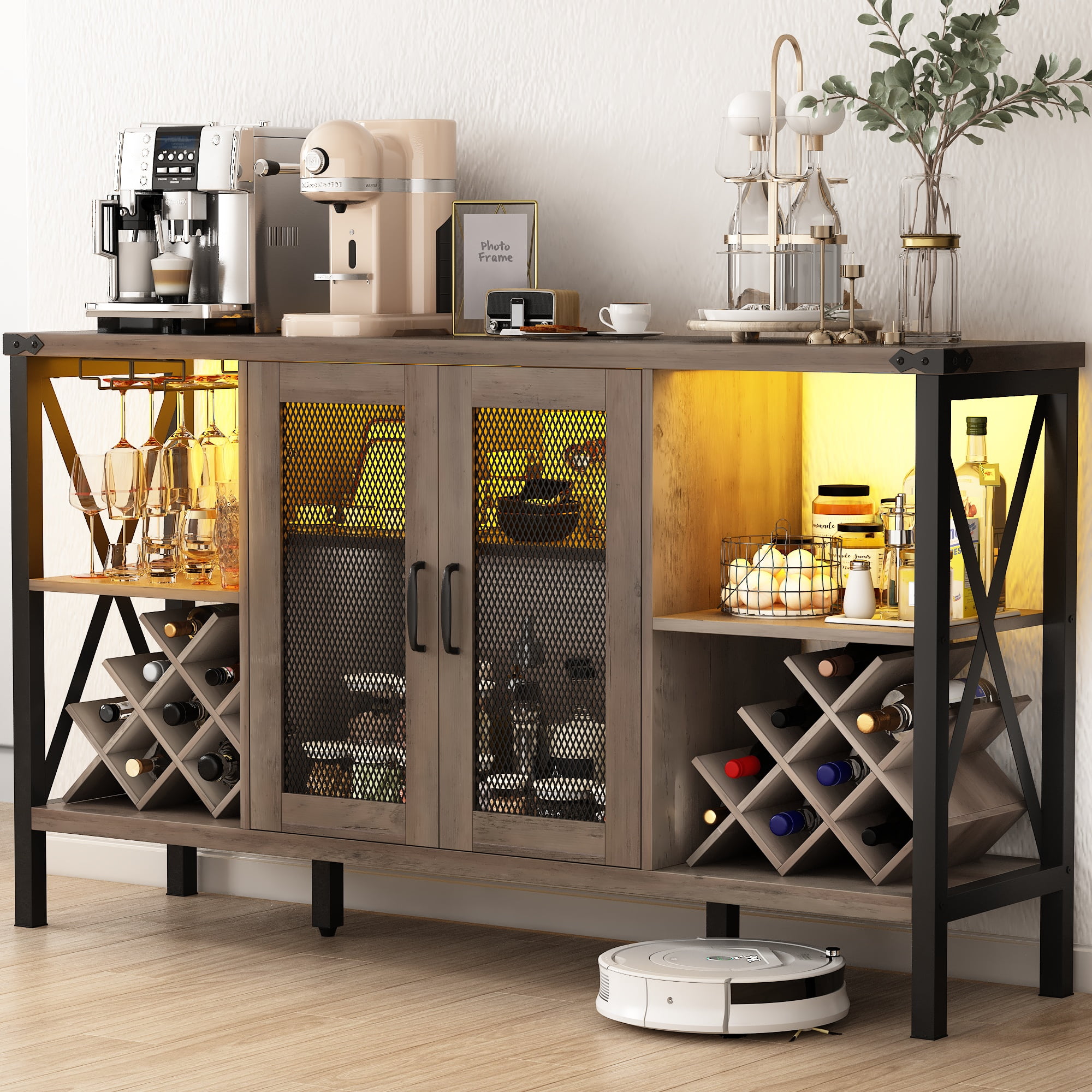 BlotoutWine Bar with Power Outlet & LED Light, Wine Bar Stand