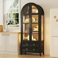 thumbnail image 1 of Blotout Arched Armoire Wardrobe Closet with 2 Drawers & 2 Glass Doors, 80” H Wardrobe Closet Clothing Storage Cabinet with Hanging Rod for Bedroom, 1 of 1