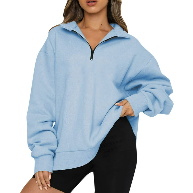 Blouse And Pants Set Womens Oversized Half Zip Pullover Long Sleeve  Sweatshirt Quarter Zip Hoodie Sweater Teen Girls Fall Blouse Clothes Ladies
