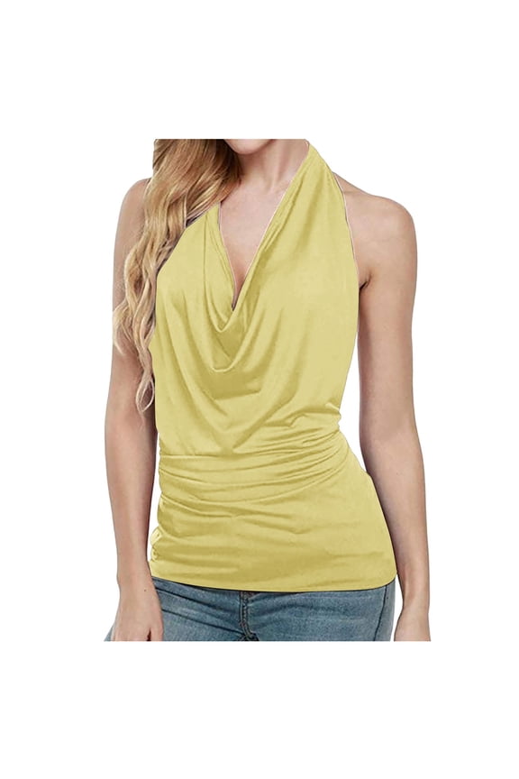 Blouse Drape Backless Sleeveless Tops Cowl Sexy Vest Neck Tank Women Women's Blouse Silk Smooth Skin Friendly Work Blouse