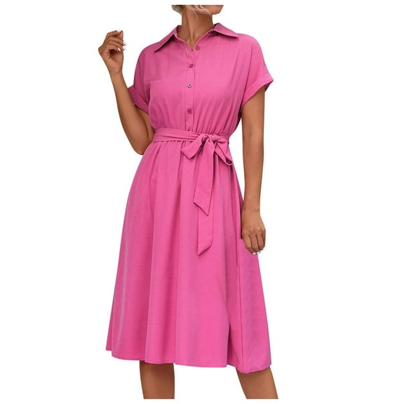Blouse Dress Knee Length Short Sleeve Summer Dress Elegant V Neck Midi Dress Casual Summer Dresses Party Dress Shirt Dress