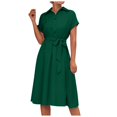 thumbnail image 1 of Blouse Dress Knee Length Short Sleeve Summer Dress Elegant V Neck Midi Dress Casual Summer Dresses Party Dress Shirt Dress, 1 of 9