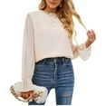 thumbnail image 1 of Blouse Elastic Puff Long Sleeve Chiffon Flounces Cuffs High Neck Lining Tops for Lady, 1 of 6