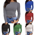 thumbnail image 1 of Blouse For Women Long Sleeve Stretch Ribbed T Shirt Blouse Pure Color Slim Fit Basic Top Trendy Flowy Tees, 1 of 6