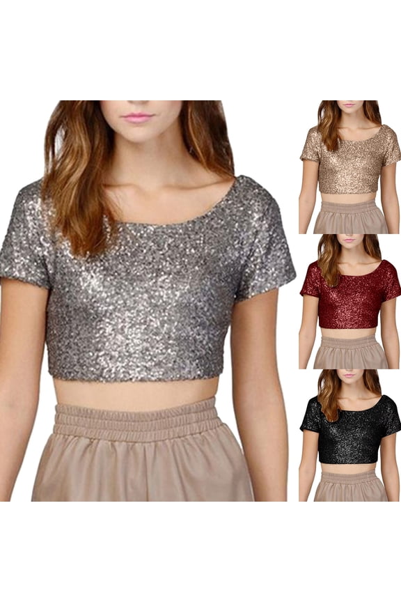 Blouse For Women Sexy Sparkling Sequins Backless Crop Top Multicolor T Shirt Fashion Clothes