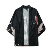 Blouse Kimono Unisex Yukata Cardigan Top Japanese Style Summer Mens Jacket Five Point Top Cloak Men Shirts L