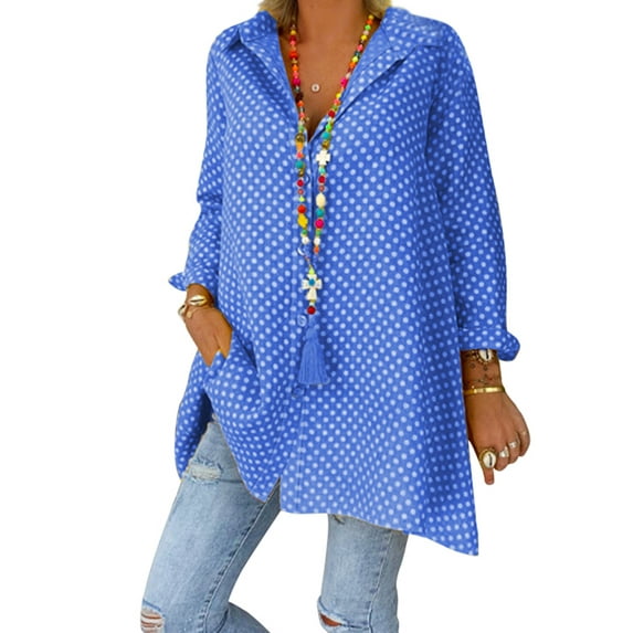 Blouse S-5XL Casual Women Loose Vintage Long Sleeve Polka Dots Shirts Fashion Women Suumer Tops Collar Top Blouses Plus Size