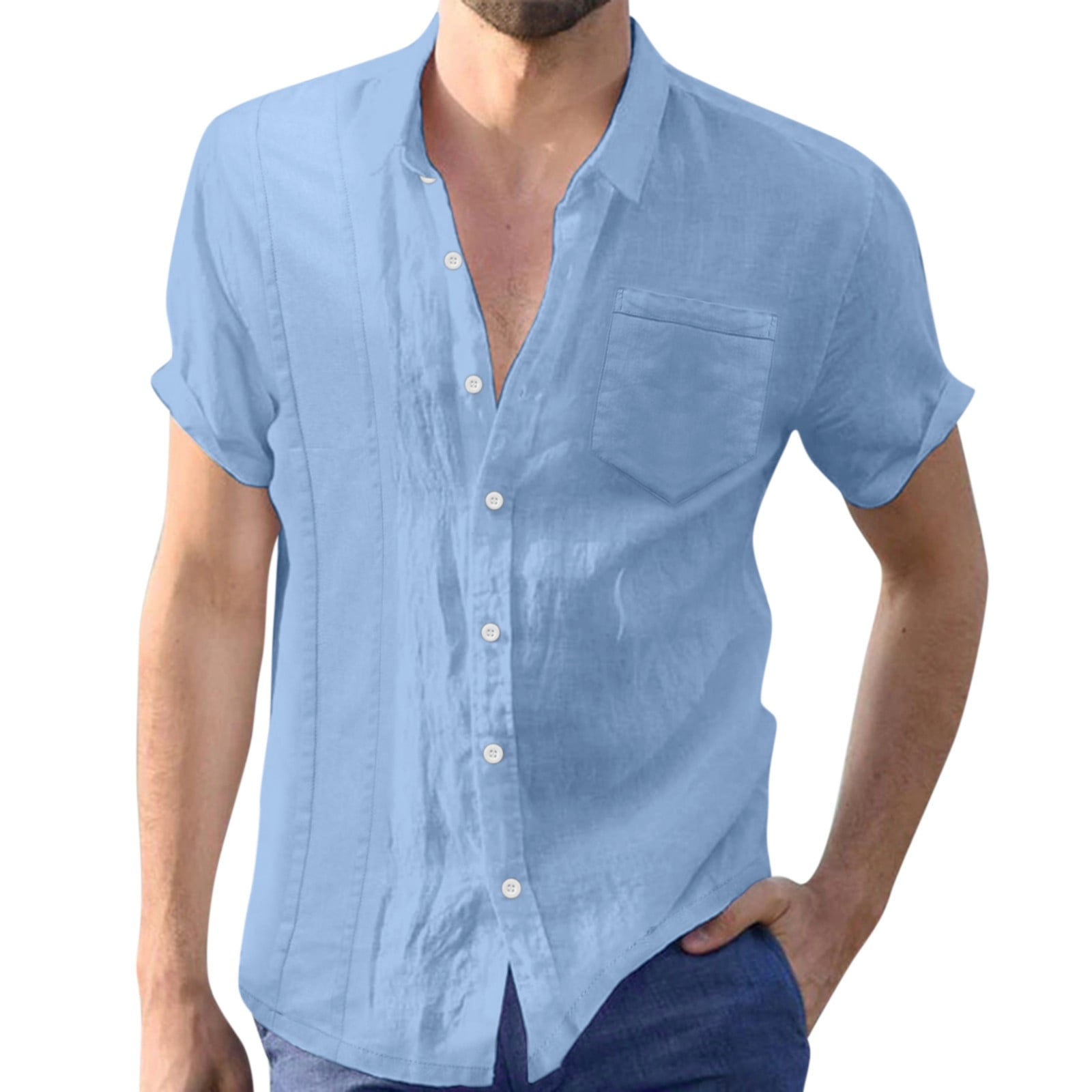 Blouse Top For Man Cotton Solid Outdoor Loose Casual Shirts