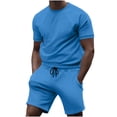 thumbnail image 1 of Blouse Tops On Sale Clearance JXMVOJ Men's Solid Color T-Shirt & Shorts Set, Comfortable Short Sleeve Crew Neck Tee, Casual Sportswear, Relaxed Fit Activewear Set for Men, 1 of 5