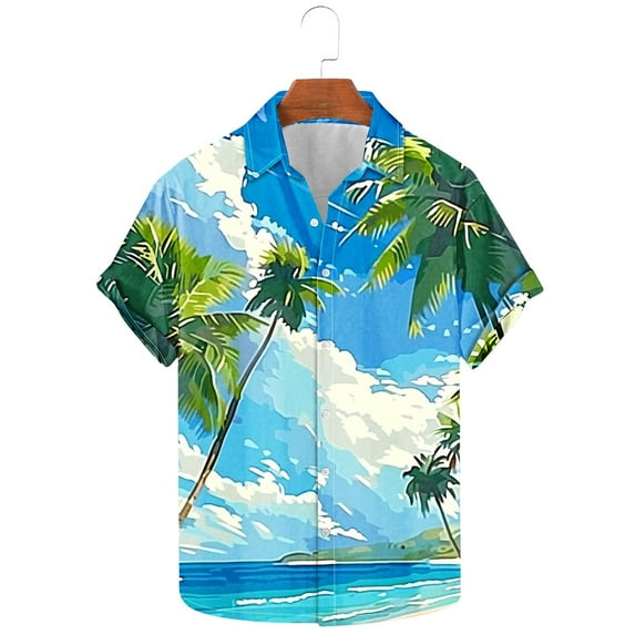 Blouse Tops On Sale Clearance JXMVOJ Men's Spring Summer Floral Print Short Sleeve Polo Shirt, Casual Button-Down Shirt, Stylish Tropical Shirt for Beach, Vacation & Daily Wear