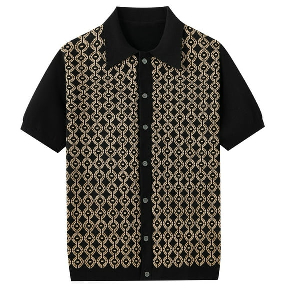 Blouse Tops On Sale Clearance JXMVOJ Men's Summer Print Cool Silk Short Sleeve Knit Polo, Button-Down Cardigan, Stylish Collared Shirt, Lightweight and Breathable Top