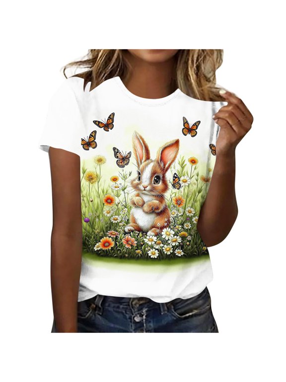 Blouse Tops for Women Short Sleeve,Easter Shirt for Women Happy Easter Egg Tee Cute Bunny Rabbit Graphic Funny Letter Print Casual Short Sleeves Tee Tops