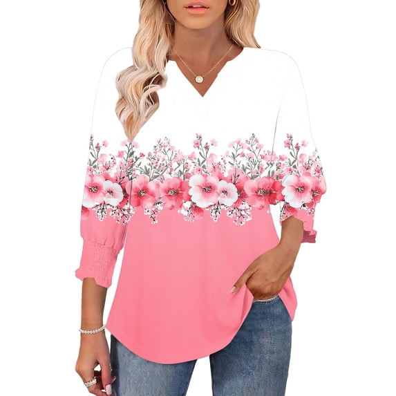 Blouse Tops for Women Casual,Women's Shirts Lightweight 2026 Spring Summer Fashion 3/4 Length Sleeve Tops Business Casual Blouses Western Outfits