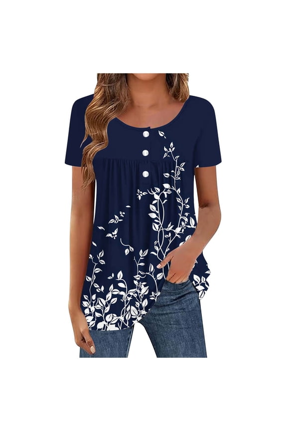 Blouse Tops for Women Plus Size,Women's Summer Tunic Tops Flowy Flare Botton Down Shirts Blouses