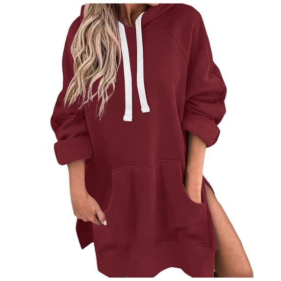 Blouse Tunics for Womens Fall Winter Basic Hooded Long Sleeve Bubble One Shoulder Hoody Plain Pullover Cotton Sweatshirt(,L)