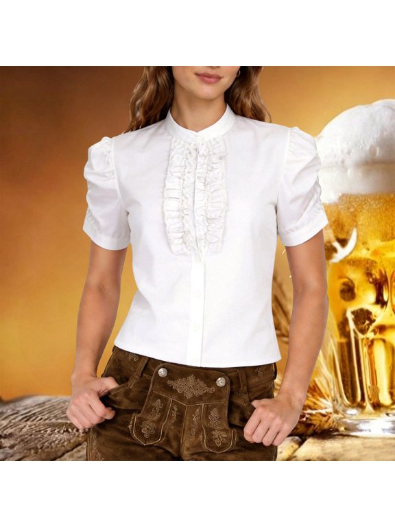 Blouse With Puff Sleeves Style Shirt for Everyday and Wear Women Shirts Fashionable - Top, White, L
