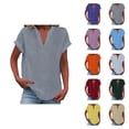 thumbnail image 1 of Blouse for Women – Button Down Shirt for Summer Casual Tops Linen V Neck Blouses for Work or Travel Women's Summer Tank Loose Fit Pleated V Neck Sleeveless Top Curved Hem Flowy, 1 of 5